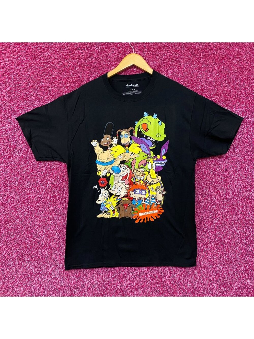 Nickelodeon Cartoon Characters Group Shot Graphic Black Tee Large
